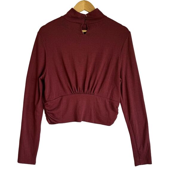 Mock Turtleneck Long Sleeve Top Womens XL Claret Red Dark Academia Keyhole - Picture 4 of 12